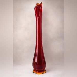 Vintage MCM Swung Glass Vase Red Amberina Tall Viking LE Smith Style